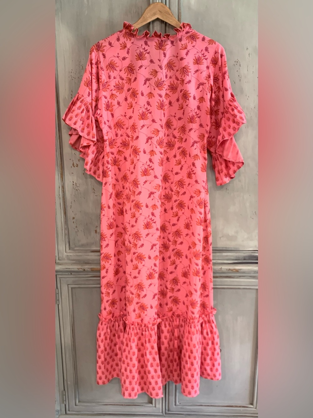 Fitzroy & Willa Soleil Coral Pink Floral Maxi Dress Sz S - Picture 4 of 7